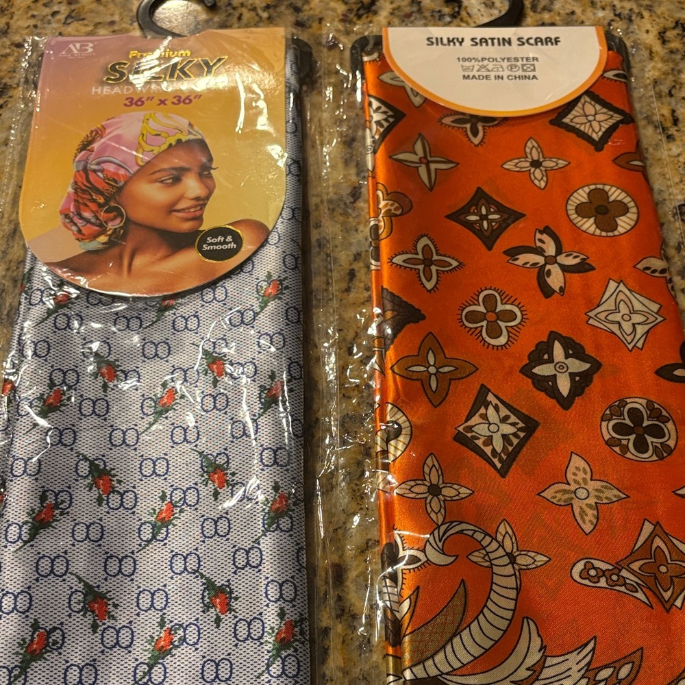 NWT bundle of 2 Ella Vibrant Orange Silky Scarf and headwrap scarf